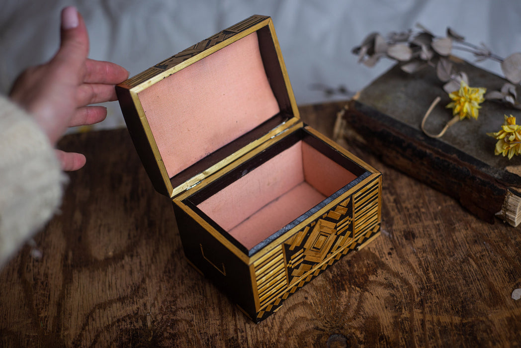 Vintage Wooden Jewelry Box, 1970s Ukrainian Mosaic Box