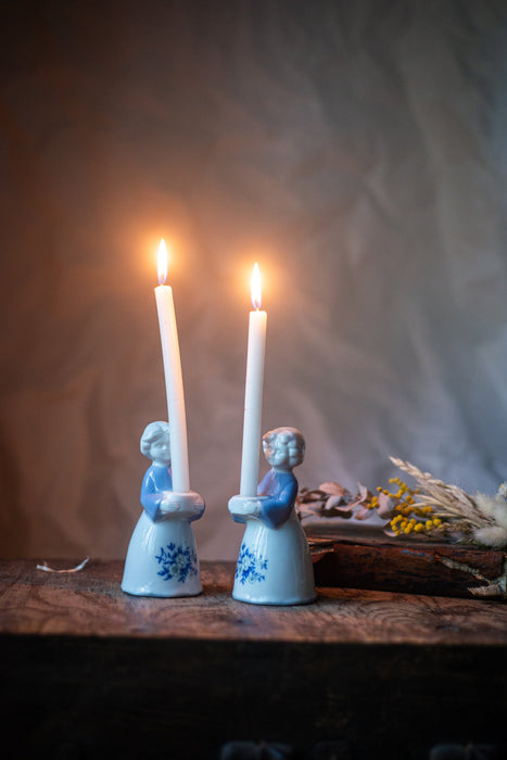 Porcelain vintage angels candle holders, pair candleholders, Christmas eve table serving