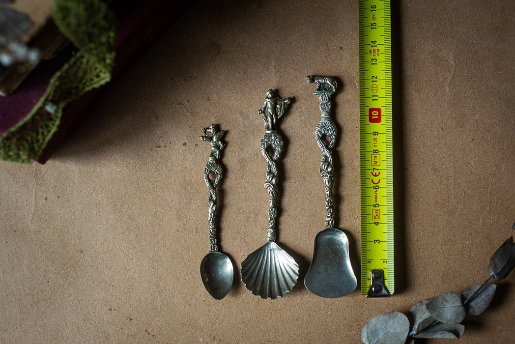 Set of 3 Vintage German Silver Tone Serving Spoons, Mid Century Tableware