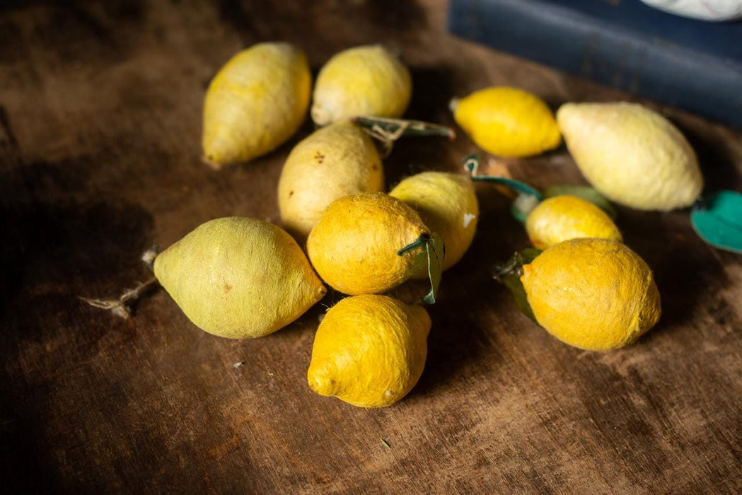 Spun Cotton Lemon Ornaments', Vintage Paper Mache Lemon Ornaments