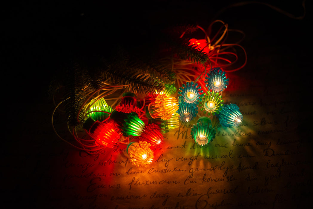 Vintage Ribbed Christmas Lights, Retro Christmas Tree Garland, Working Christmas String Lights