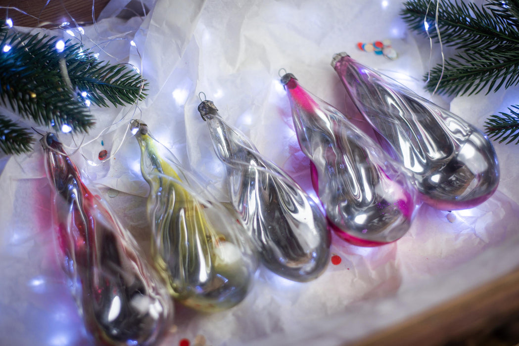 Vintage Mercury Glass Christmas Ornaments, Soviet Tree Baubles