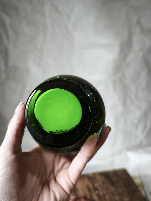 Green Glass Vase Murano Style, Mid Century Retro Aesthetic Decor