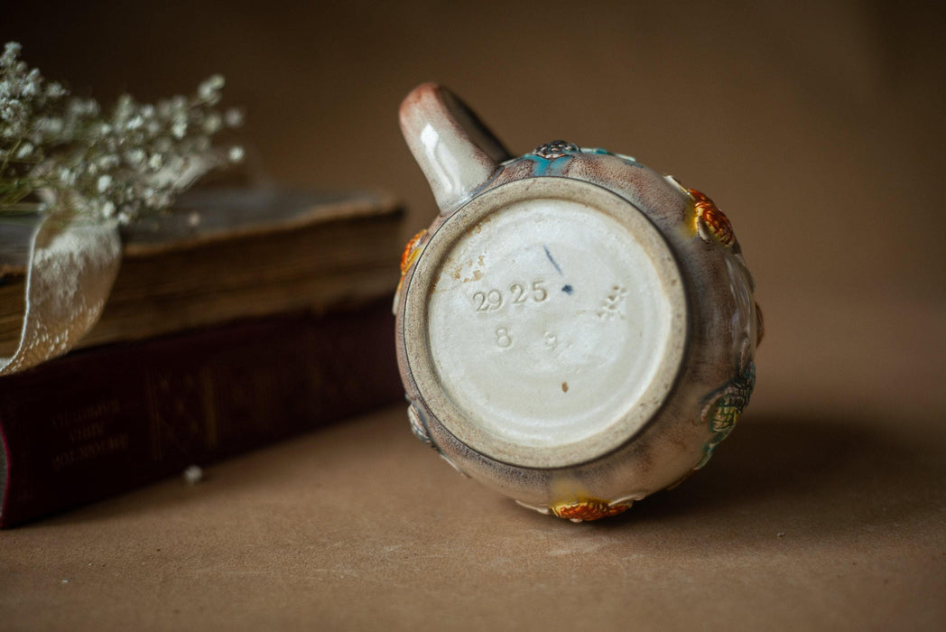 Vintage Ceramic Beer Stein with Lid Handpainted Rustic Floral Tankard