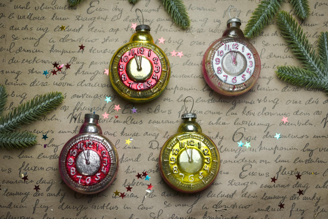 Vintage Clock Glass Christmas Ornament, Retro Holiday