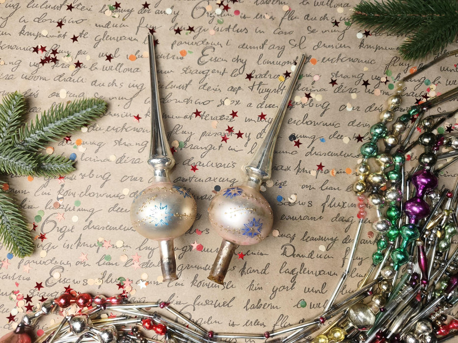Vintage Silver Glass Tree Topper with Blue Stars – 1960s
