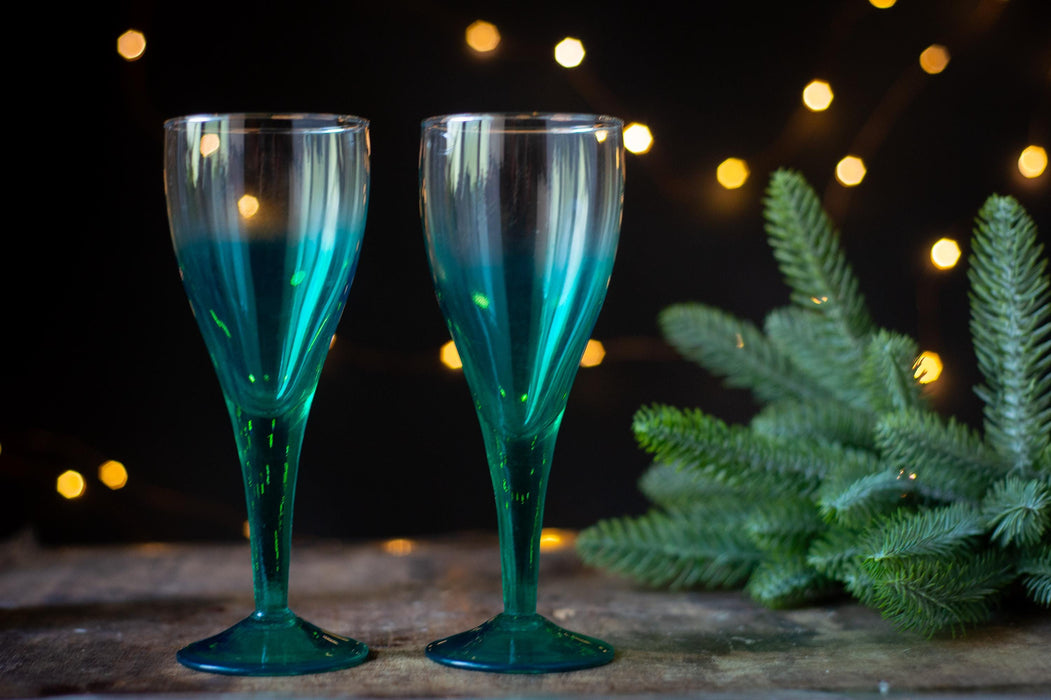Vintage Green Champagne Flutes – Set of 2