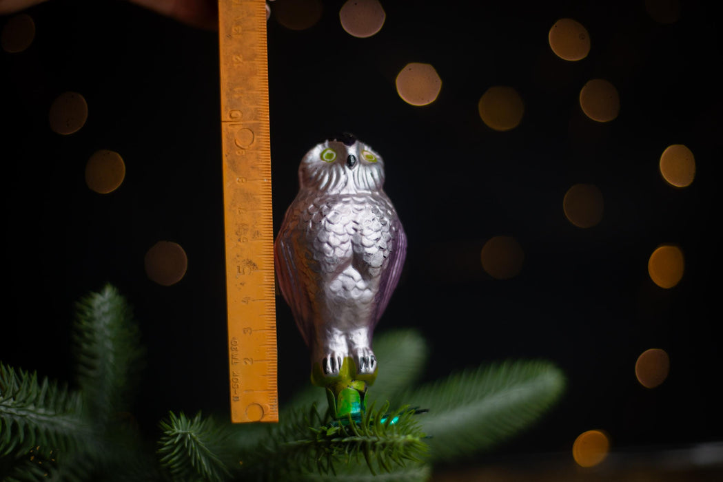 Vintage Glass Owl Christmas Ornament, Silver Bird Tree