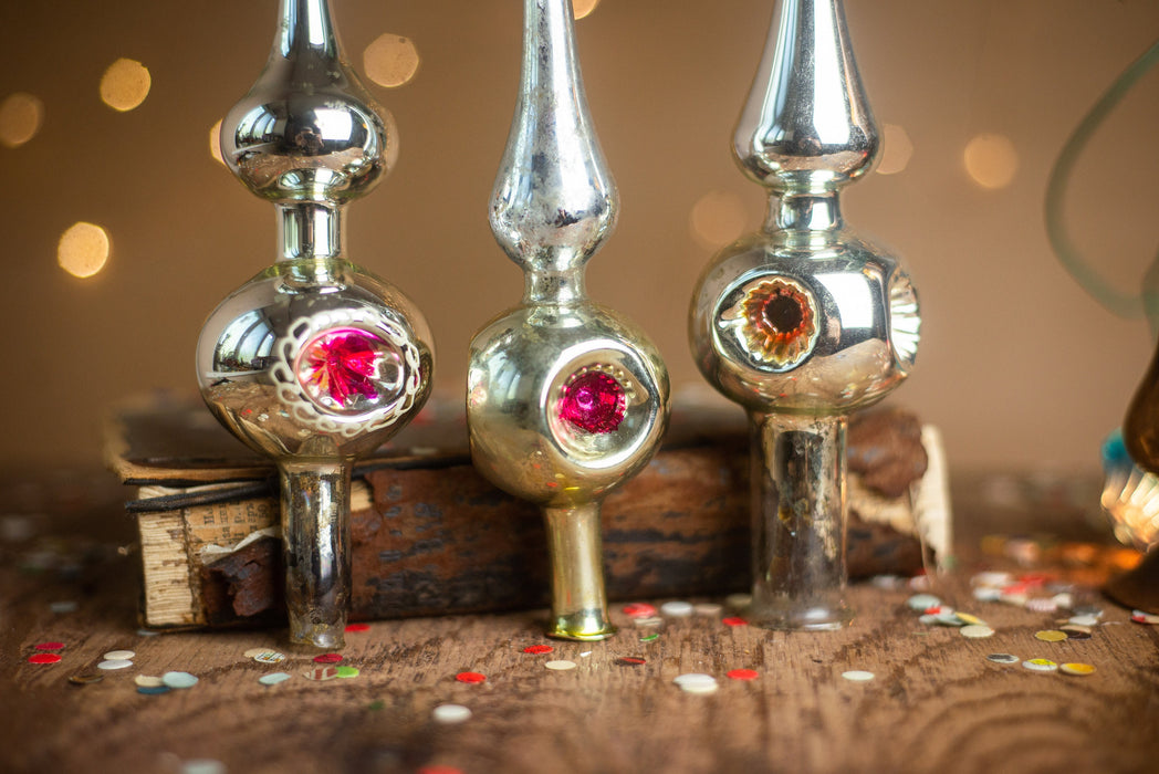 Vintage Silver Glass Christmas Tree Topper – 1950s