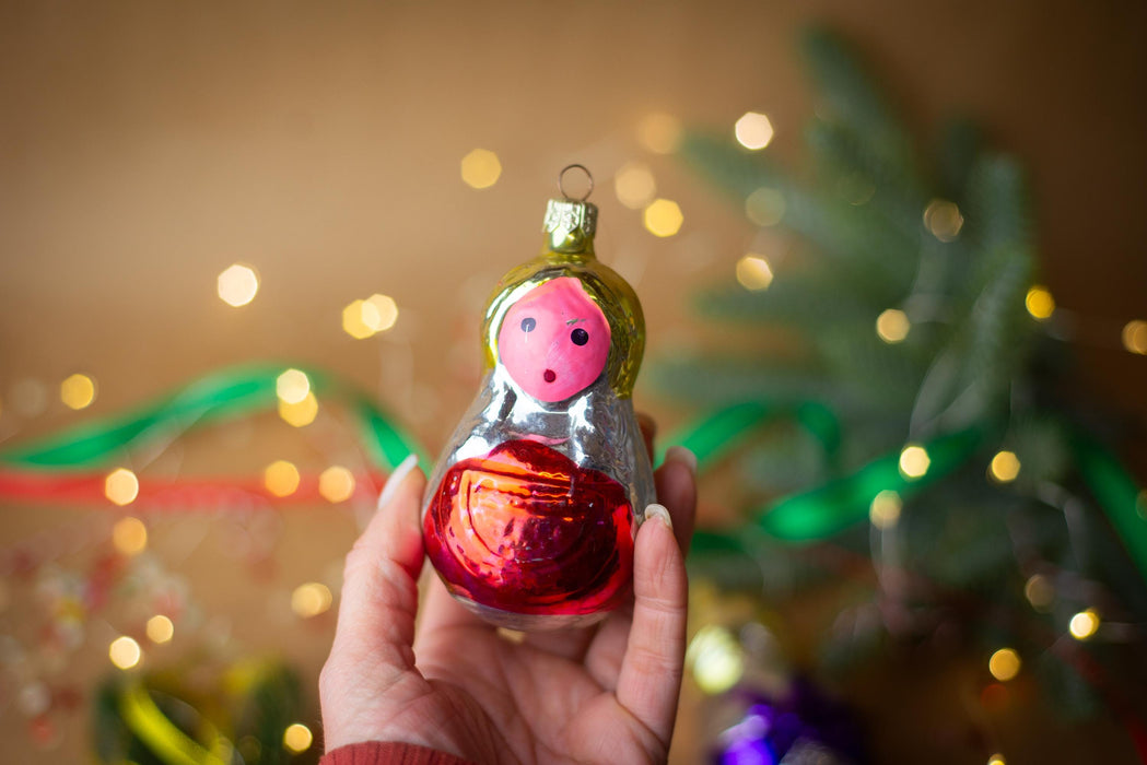 Vintage Glass Snow Maiden, 1960s Snegurochka Christmas