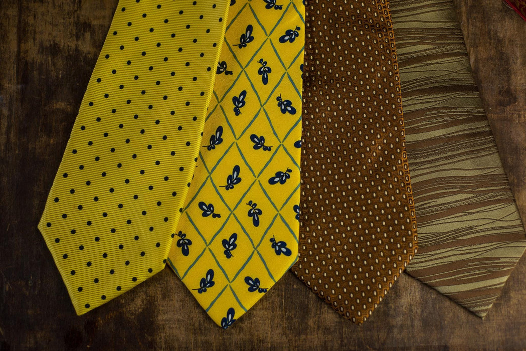 Vintage Silk Neckties, Designer Wedding Tie Collection, Yellow Brown Formal Ties