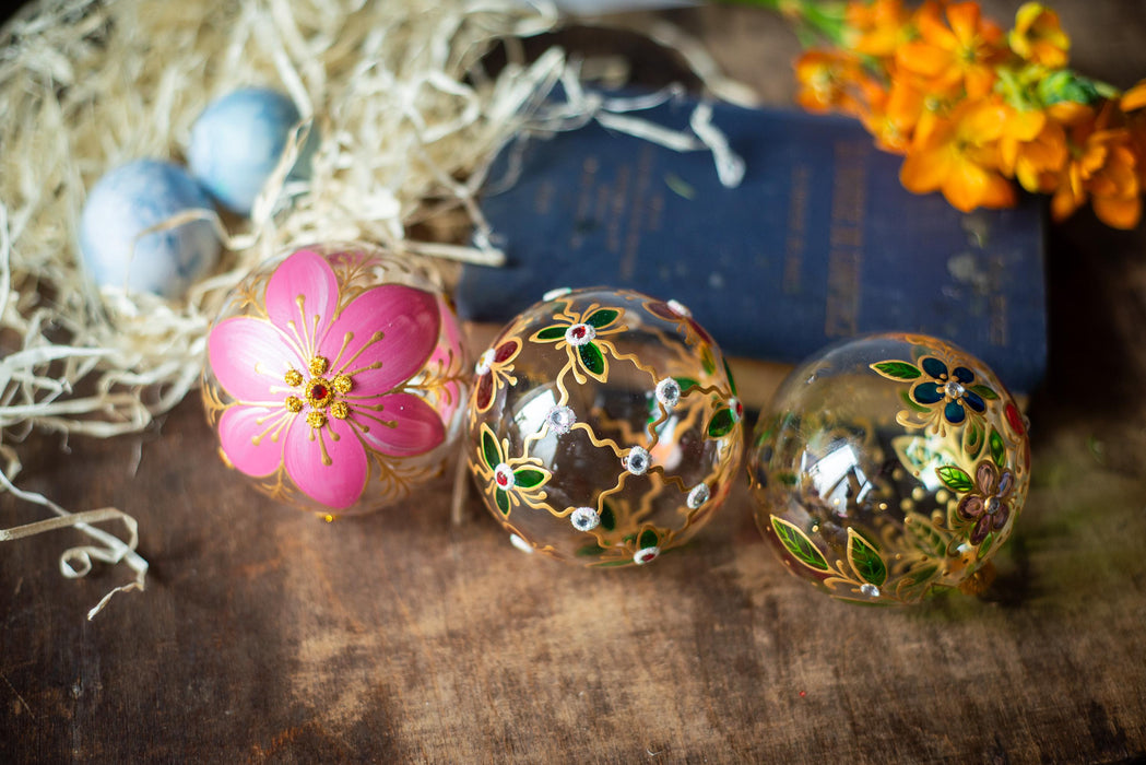 Clear Glass Baubles – Hand Painted Floral Easter Tree Ornaments | Spring Home Decor
