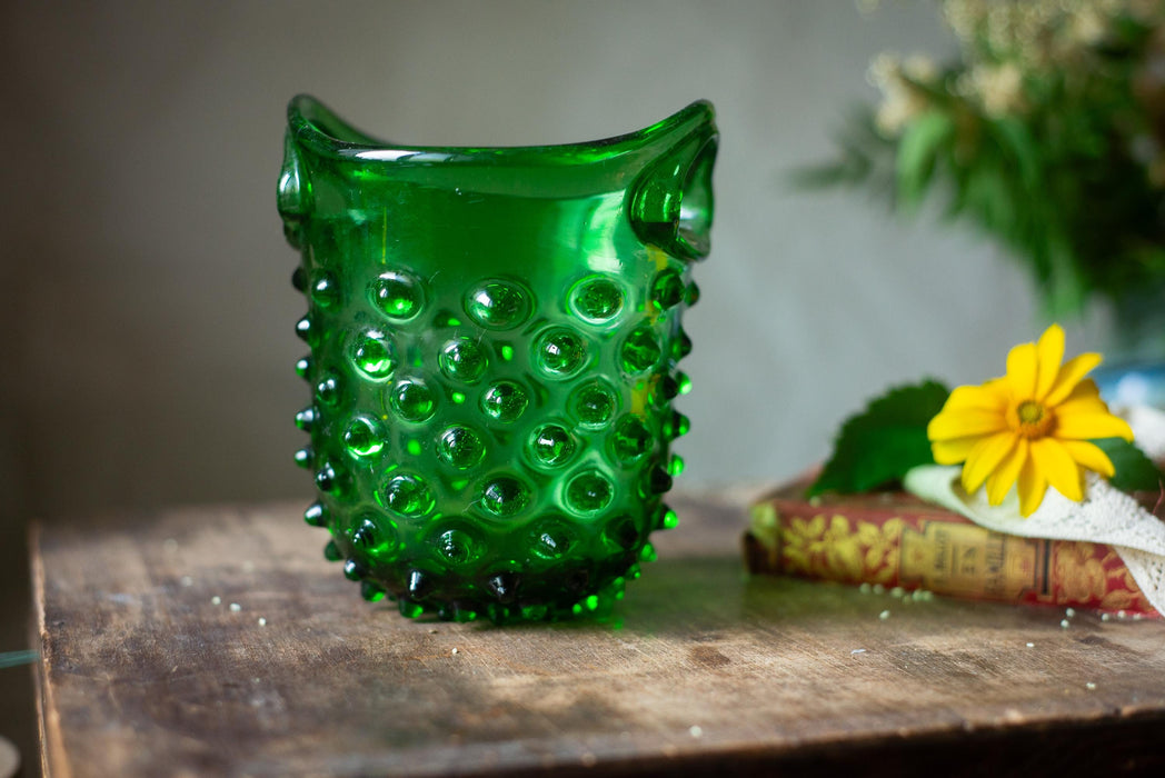 Vintage Green Hobnail Glass Ice Bucket