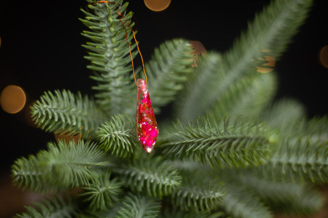 Boho Mosaic Christmas Ornaments, Iridescent Red Glass