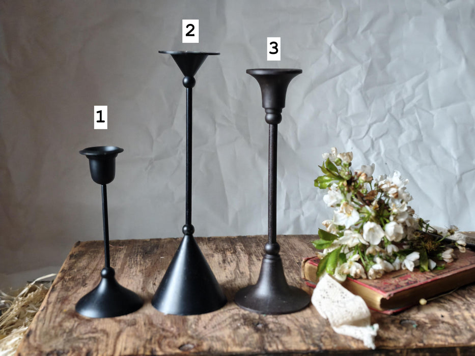 Black Metal Candle Holders, Minimalist Gothic Candlesticks, Moody Home Decor