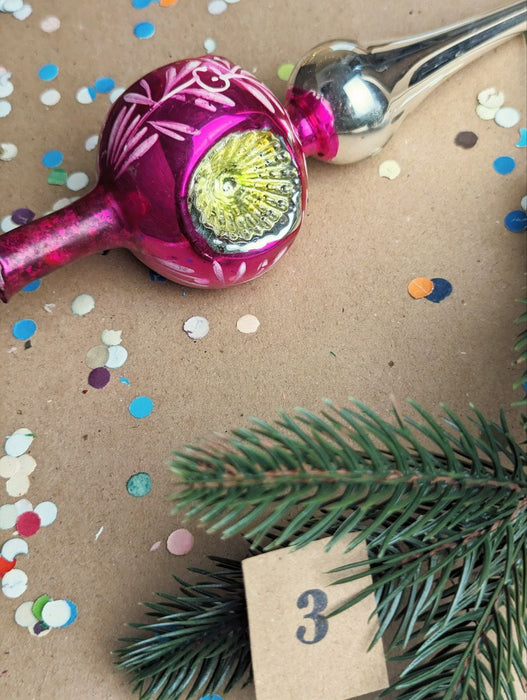 Vintage Hot Pink Glass Christmas Tree Topper with Indent