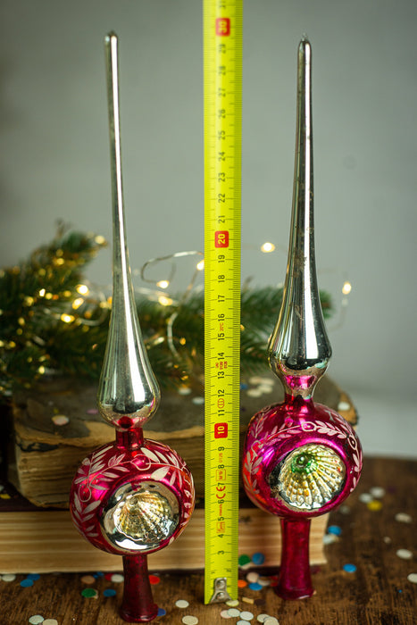 Vintage Hot Pink Glass Christmas Tree Topper with Indent