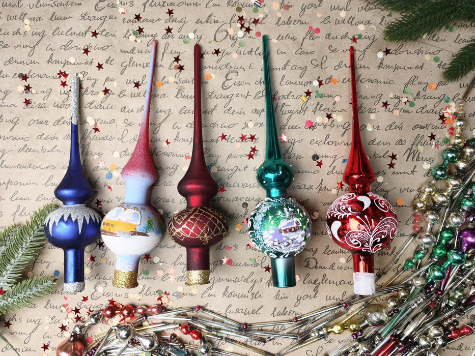 Hand-Painted Glass Christmas Tree Topper – Colorful Finial