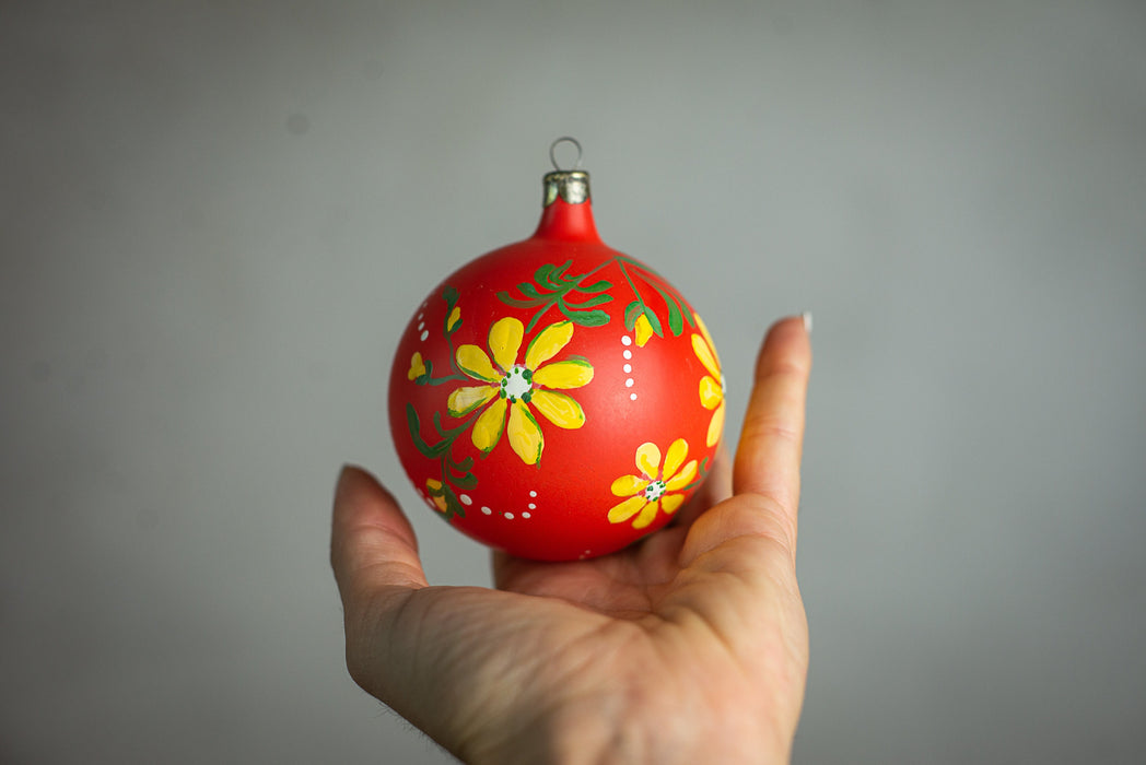 Vintage Glass Christmas Baubles, Hand Painted European