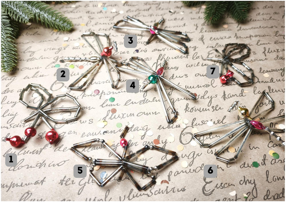 Vintage Glass Butterfly Ornament, 1950s-60s Beaded Montage, 10 Cm