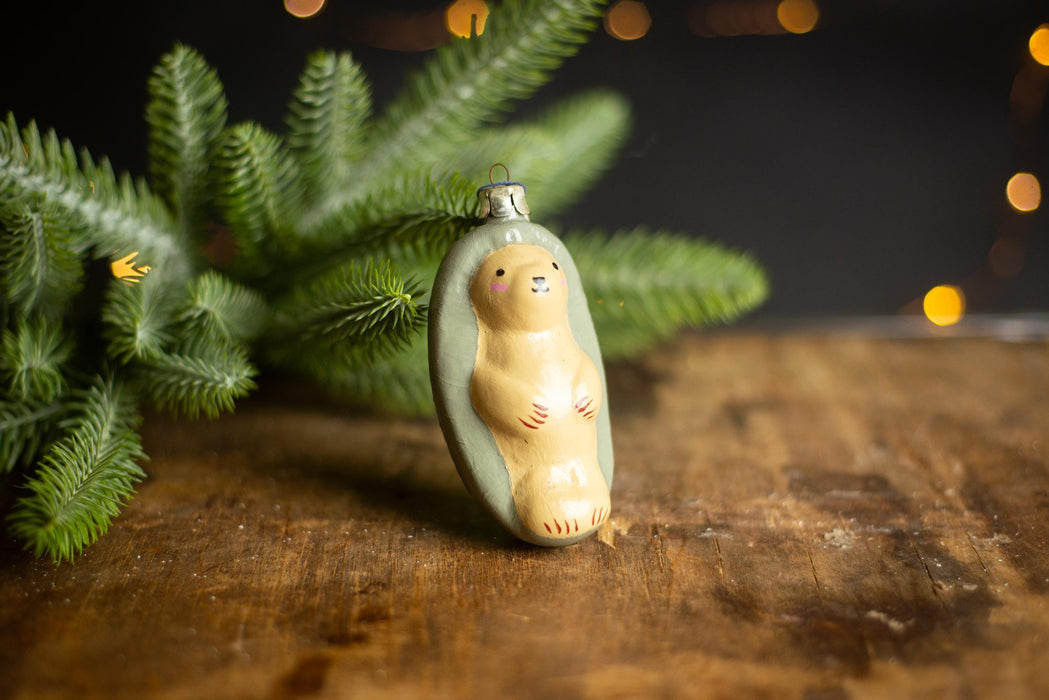 Vintage Restored Hedgehog Ornament, Woodland Glass Xmas