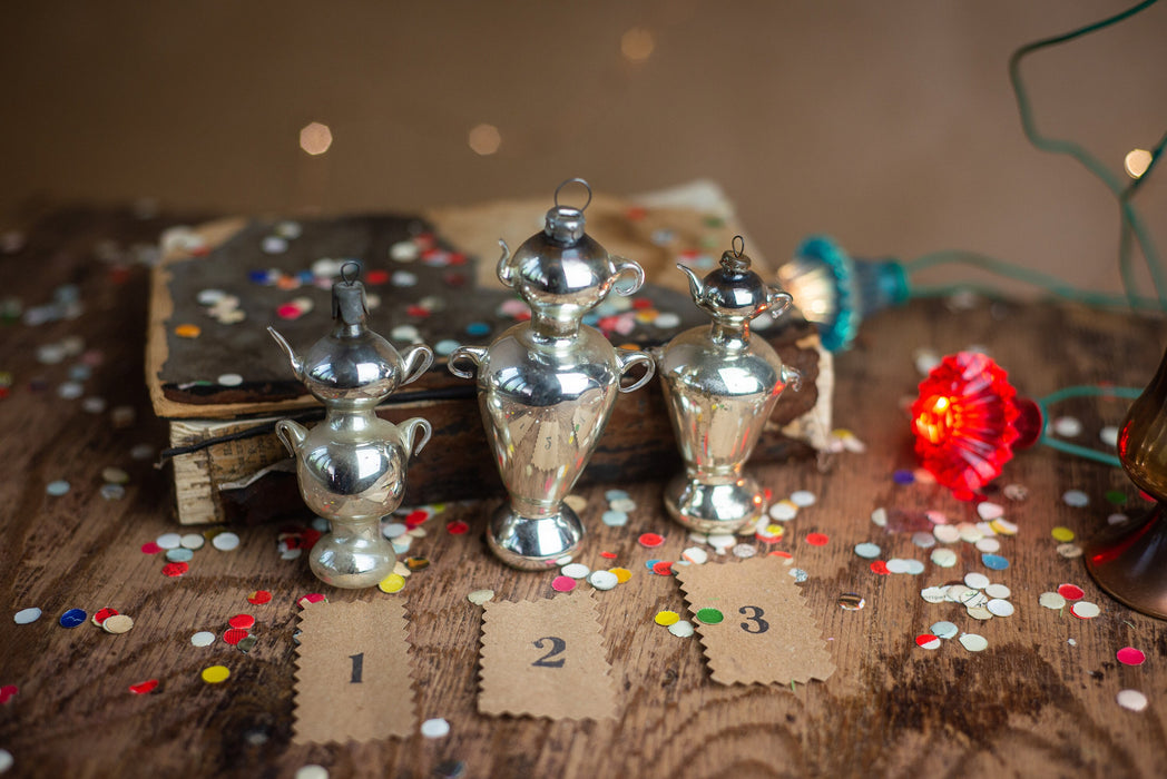 Silver Christmas Ornaments - Rustic Samovar Tree Decoration for Unique Holiday Decor