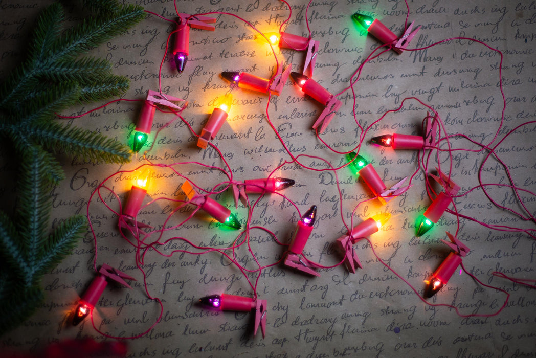 Vintage Pink Clip On Candle Lights, Retro Christmas Tree Garland, Working String Lights