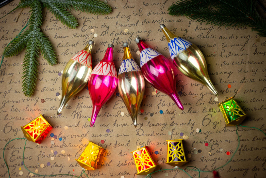 Vintage Glass Icicle Christmas Ornaments, Set of 5 – 15 cm