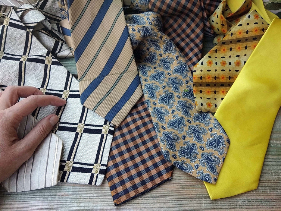Vintage Silk Neckties Collection, 1980s Retro Paisley Striped Plaid Wedding Ties