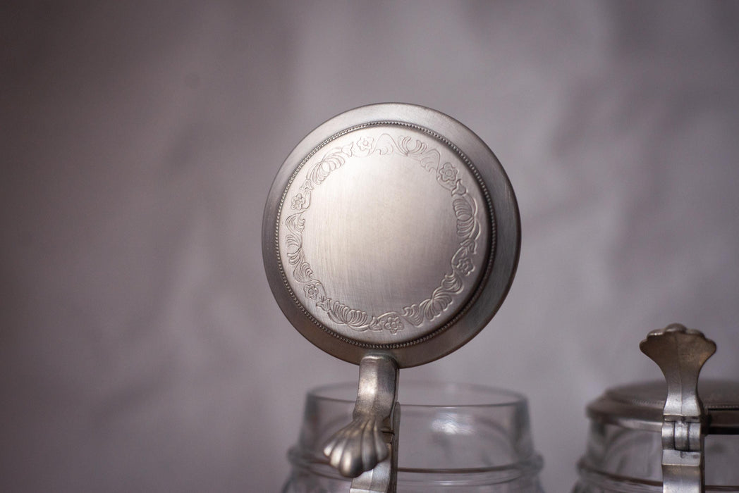 Vintage German Glass Beer Stein with Metal Lid Classic Barware Tankard