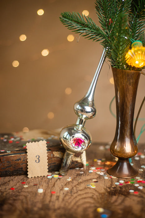Vintage Silver Glass Christmas Tree Topper – 1950s