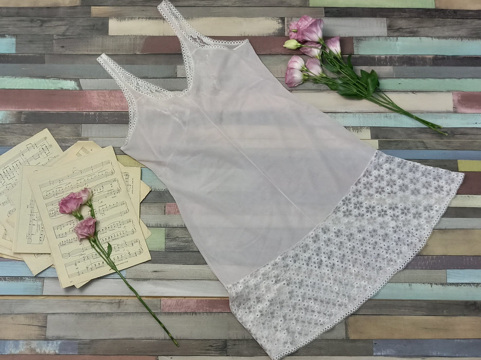 Vintage Beige Slip Dress – Sheer Nightgown With Lace Trimmed Detail