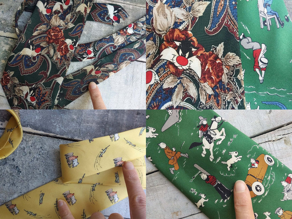 Vintage Cartoon Necktie Collection, 90s Novelty Silk Tie, Geek Chic Mens Fashion