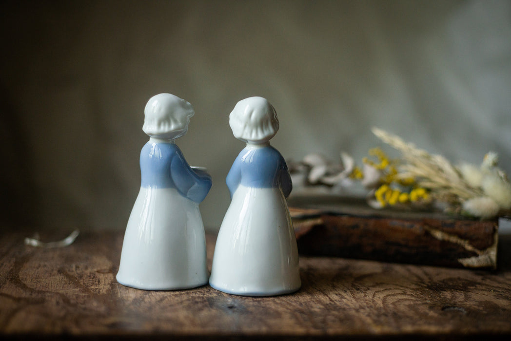 Porcelain vintage angels candle holders, pair candleholders, Christmas eve table serving