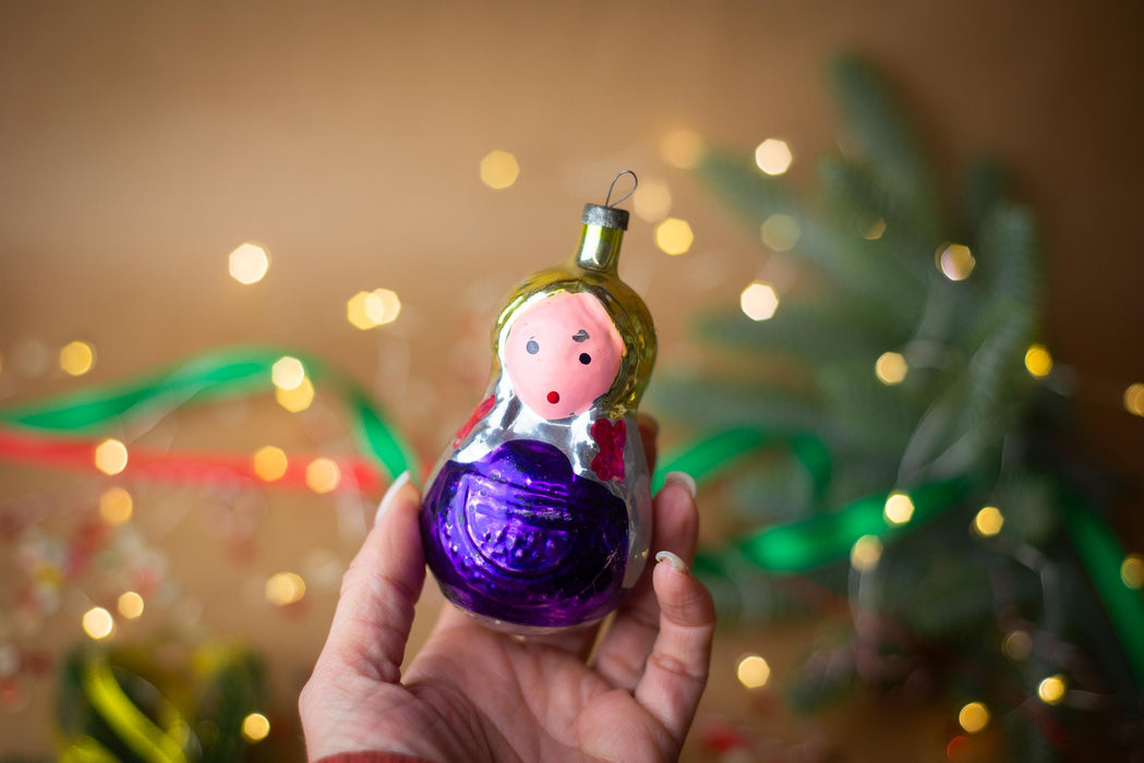 Vintage Glass Snow Maiden, 1960s Snegurochka Christmas