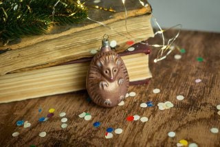 Vintage Hedgehog Glass Ornament, Retro Woodland Christmas