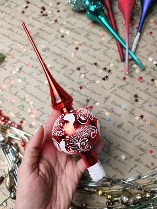 Hand-Painted Glass Christmas Tree Topper – Colorful Finial