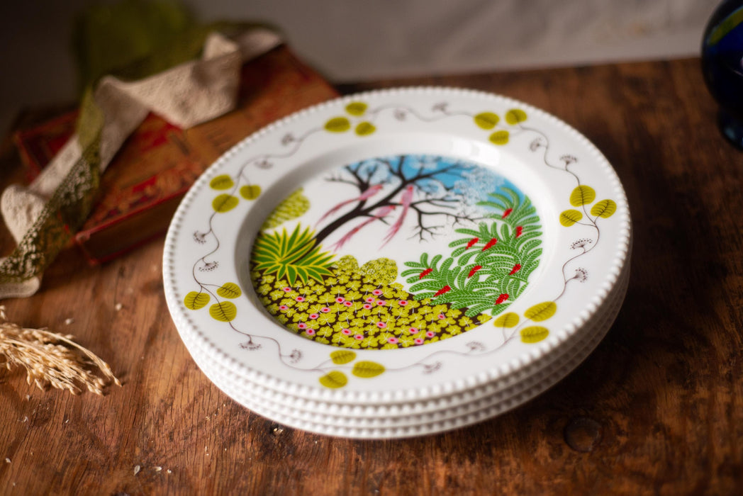 Paradies Porcelain Plate Set – Vintage German Porcelain, Hand Painted Peacock Bird Design