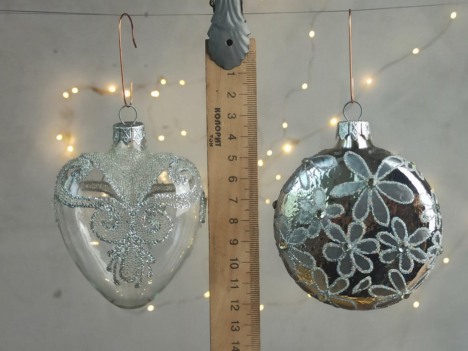 Hand-Blown Glass Christmas Ornament Set, Frosted Hearts
