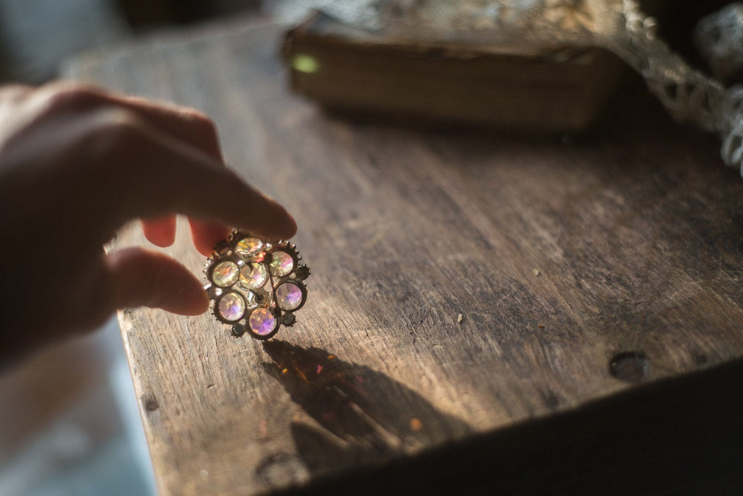 Crystal brooch, rhinestone 1970s jewelry