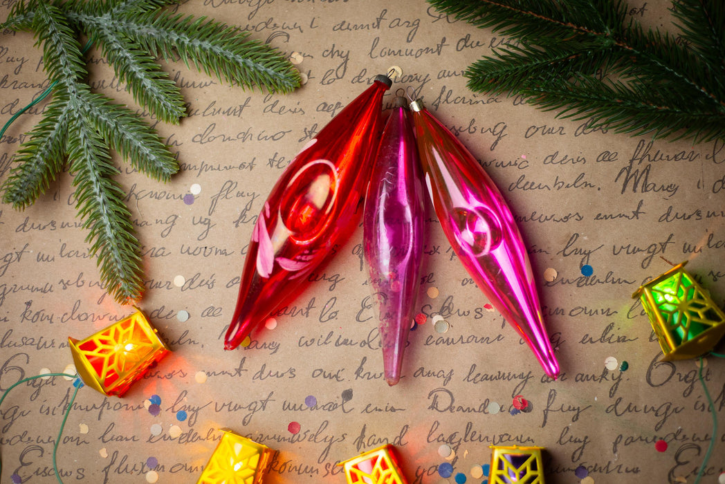 Pink Indent Glass Icicle Ornaments, Vintage Set of 3