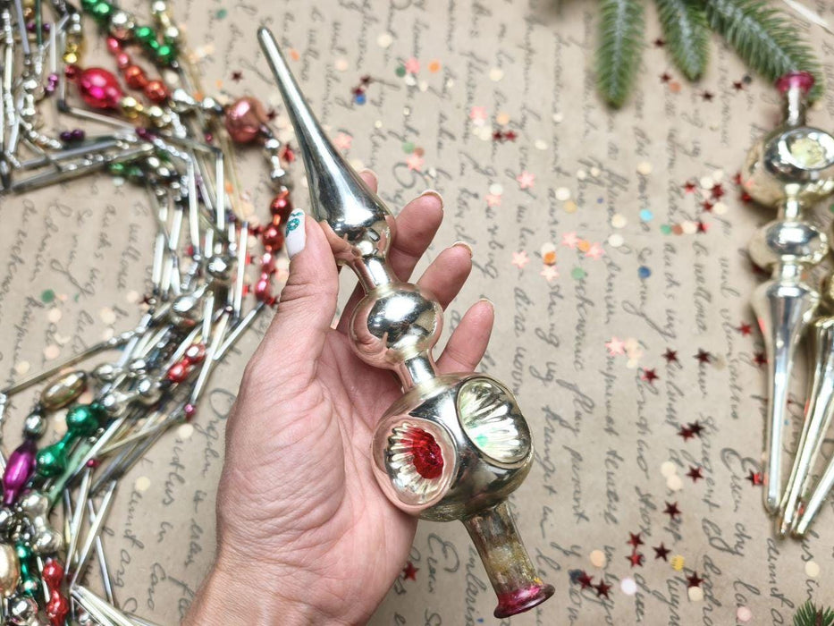 Vintage Silver Glass Christmas Tree Topper – 1950s