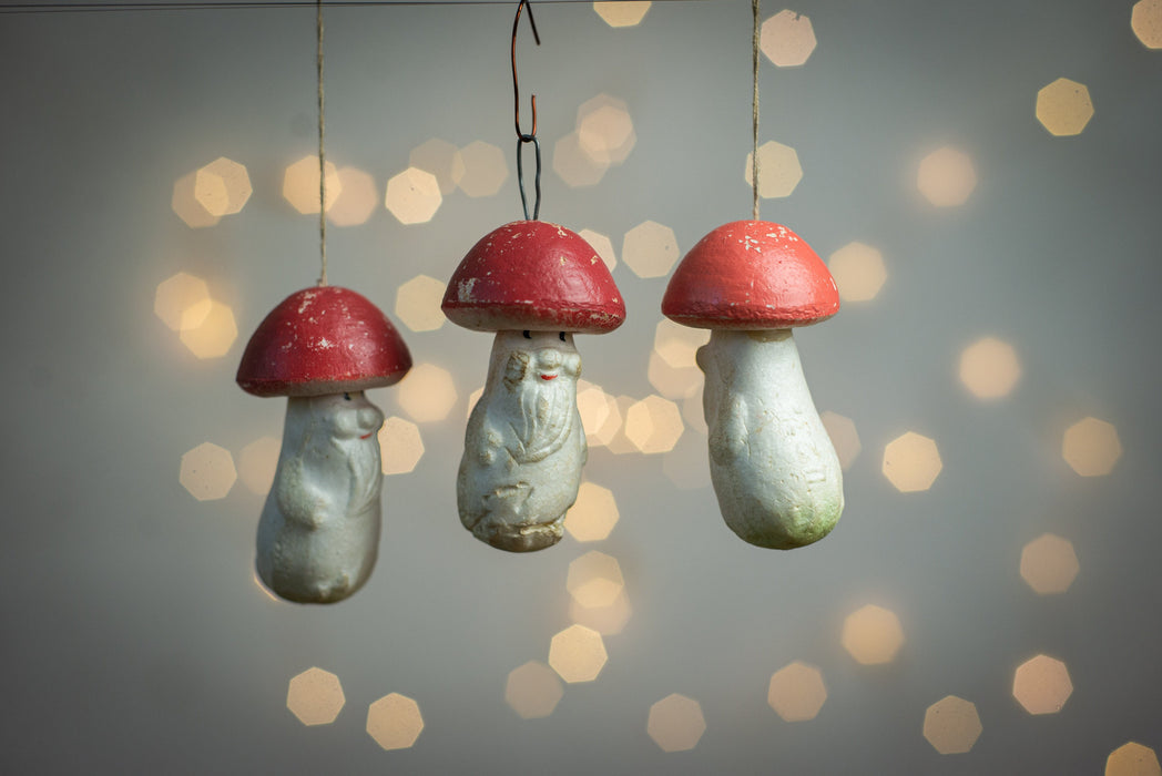 Vintage Mushroom Christmas Ornaments, Woodland Glass Tree