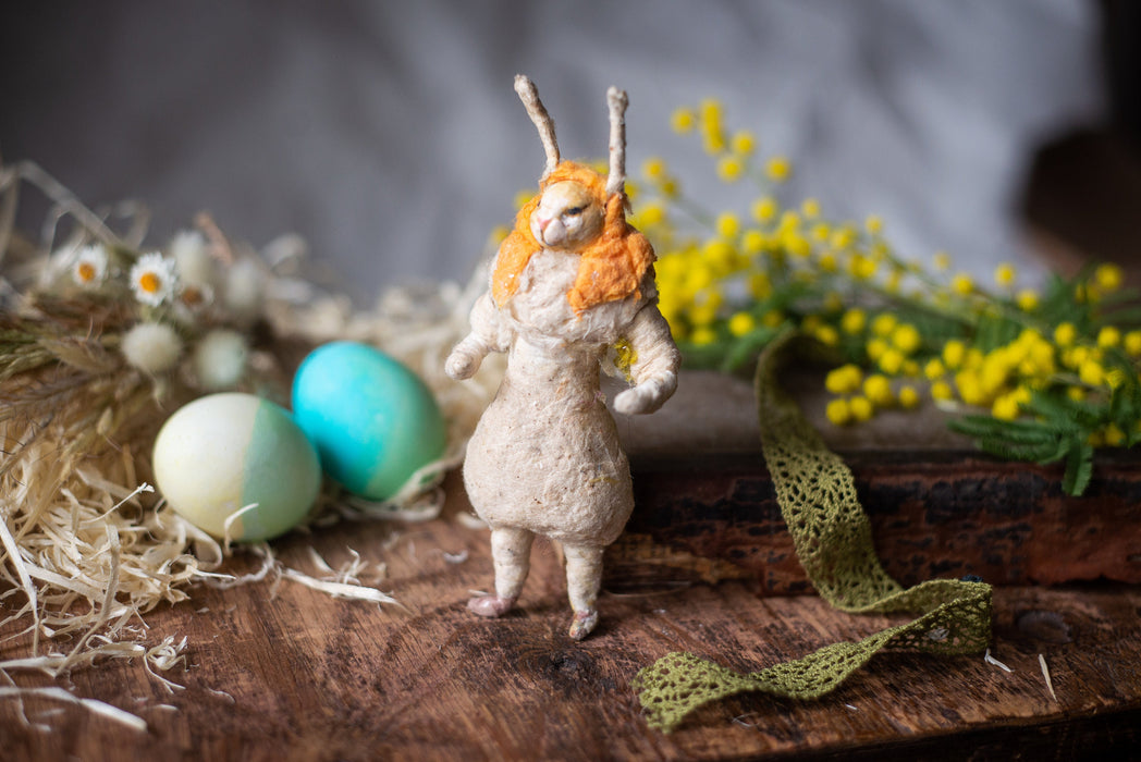 Spun Cotton Easter Bunny Figurine, Vintage Inspired
