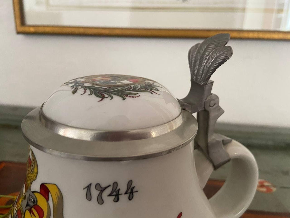 Vintage Bavarian Beer Stein Ceramic Mug with Pewter Lid Lion Eagle Crest