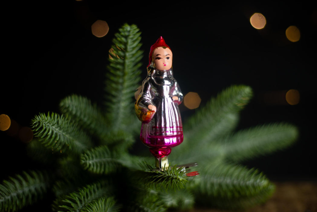 Vintage Red Riding Hood Christmas Ornament, Soviet Blown