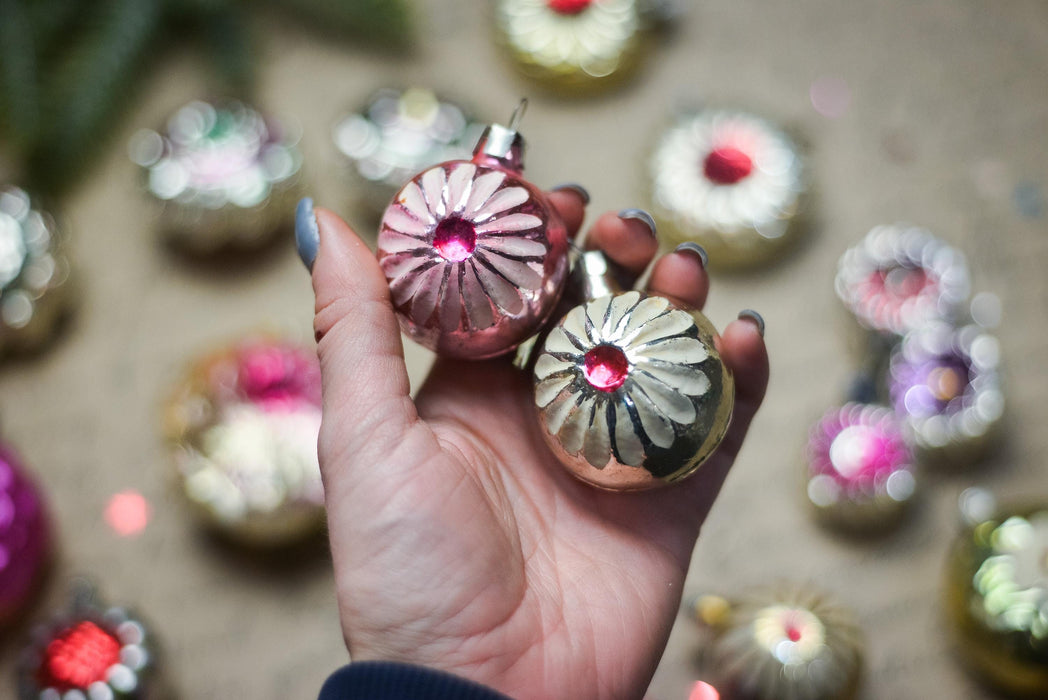 Vintage Glass Flower Christmas Ornaments, 1960s
