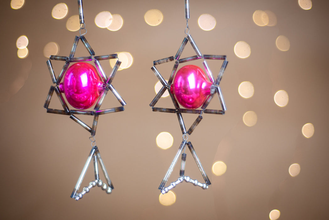 Vintage Mercury Glass Ornaments, Beaded Space Star, 1950s