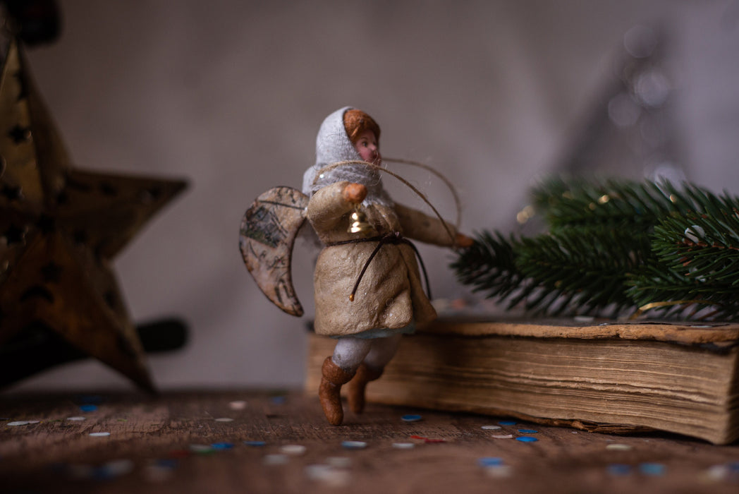 Spun Cotton Angel Boy Ornament, Vintage Inspired