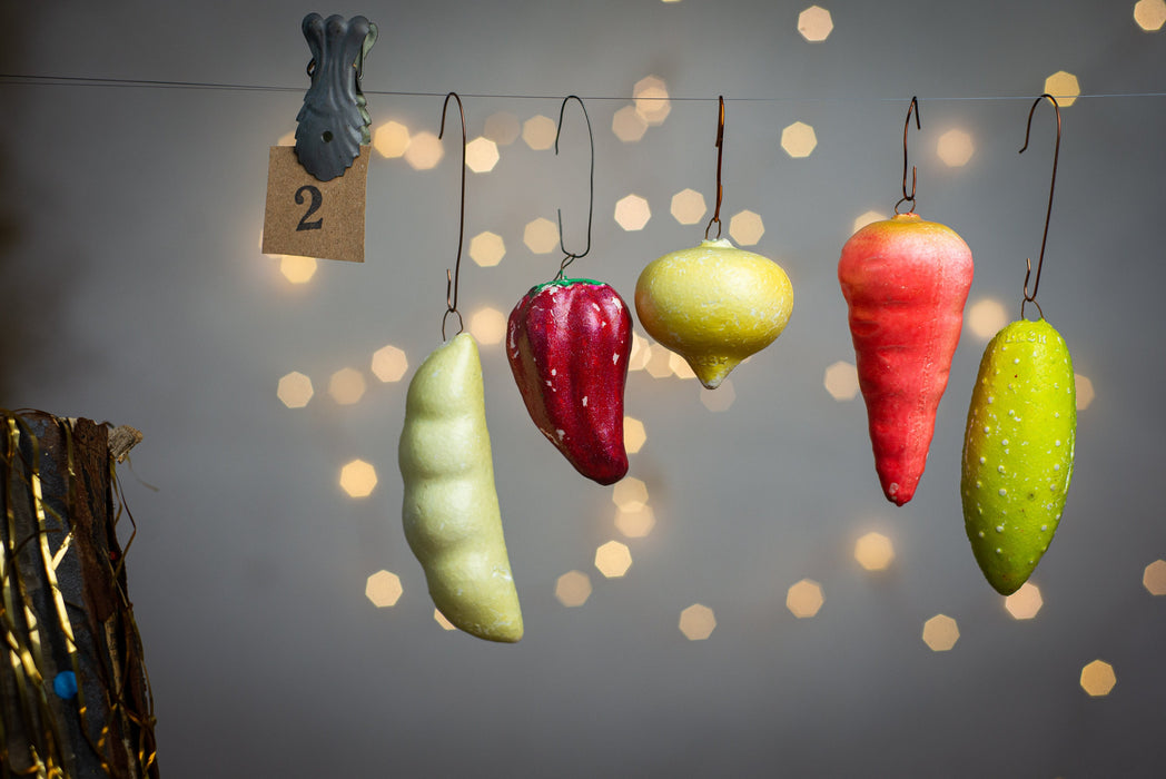 Vintage Vegetable Christmas Ornaments, 1970s Shatterproof
